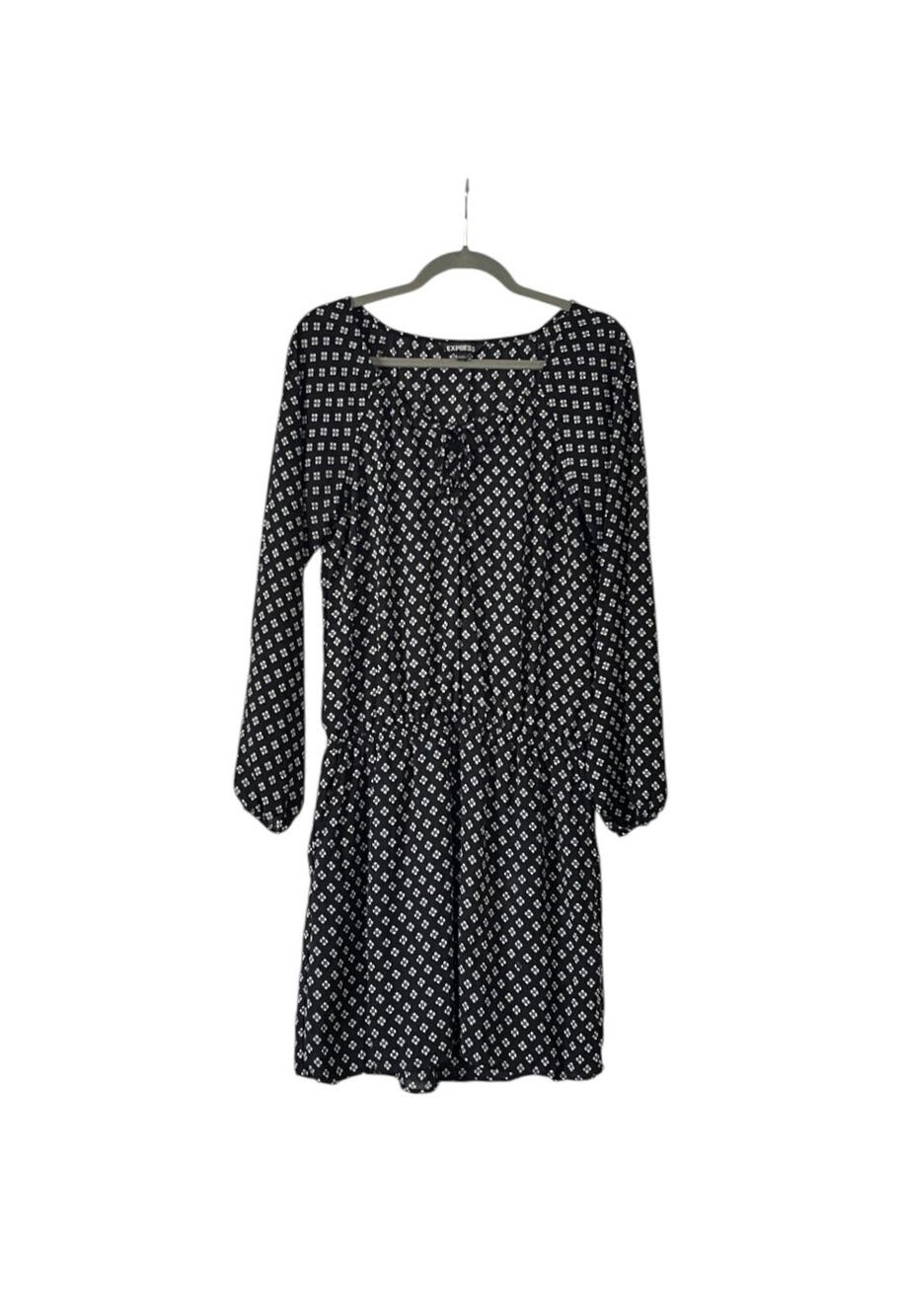 Black Express tunic dress white peasant style buffer sleeves Medium